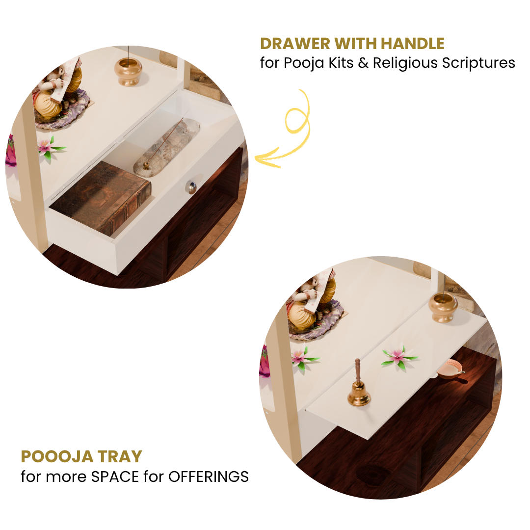NIVED NANDINI Metal Mandir | White & Biscuit