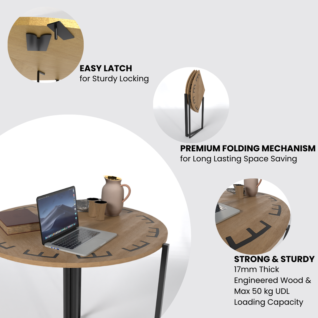 COGO Round Folding Table | 31.5 inch Wide | Matt Oak