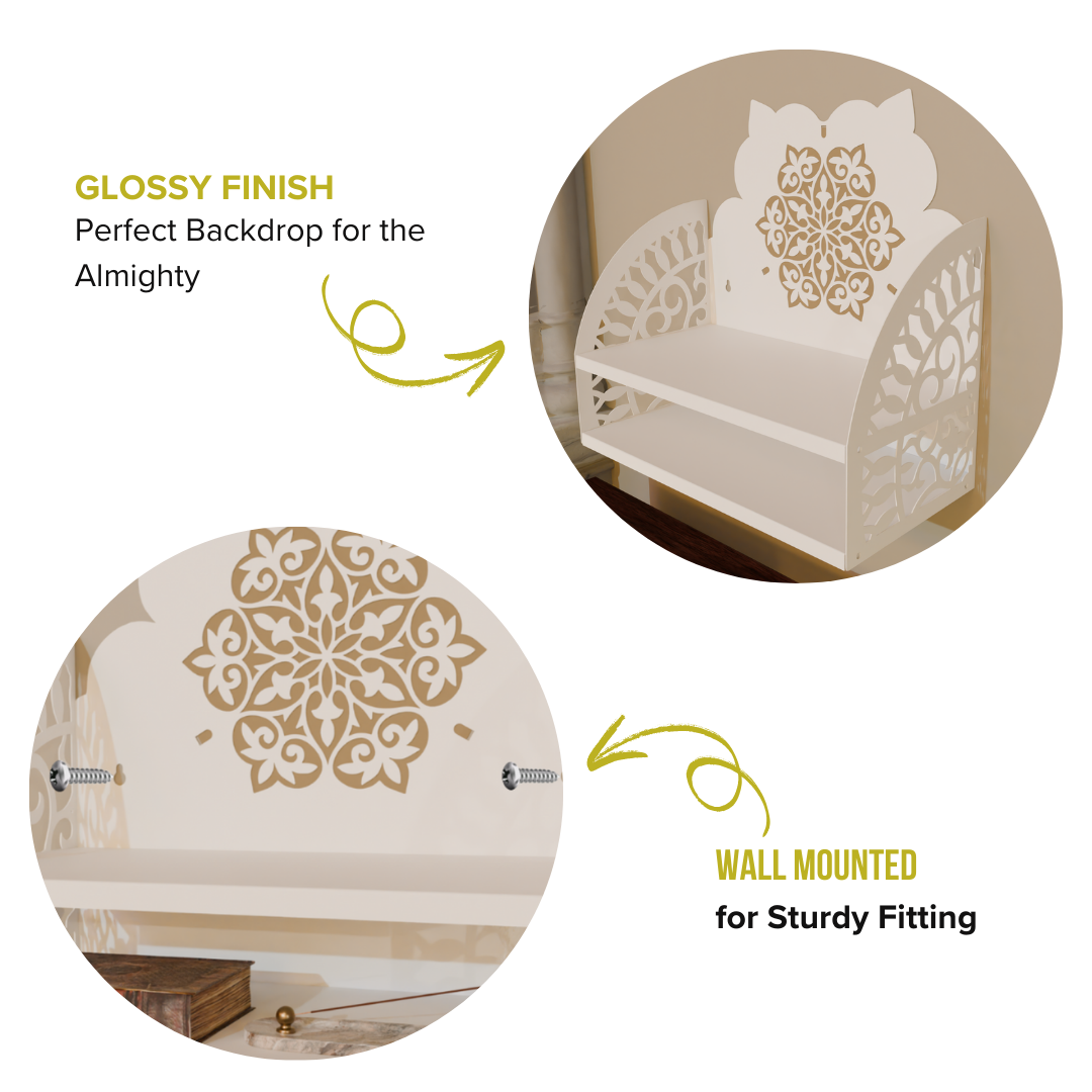 NIVED Saraswati Metal Mandir | White & Gold